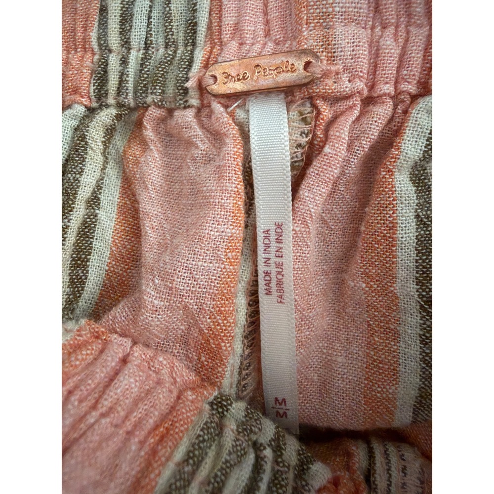 Free People Striped Wide Leg Linen Blend Pants Coral Cream Olive Medium - Picture 8 of 9